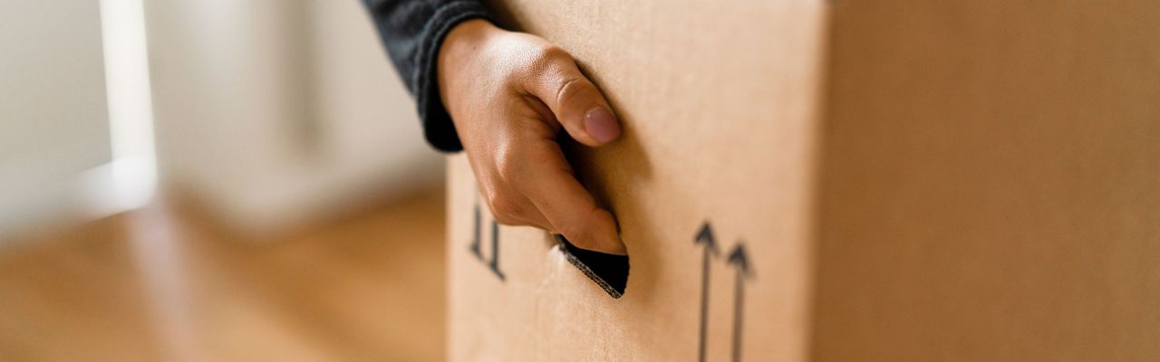 Eine Person tr&auml;gt einen Umzugskarton